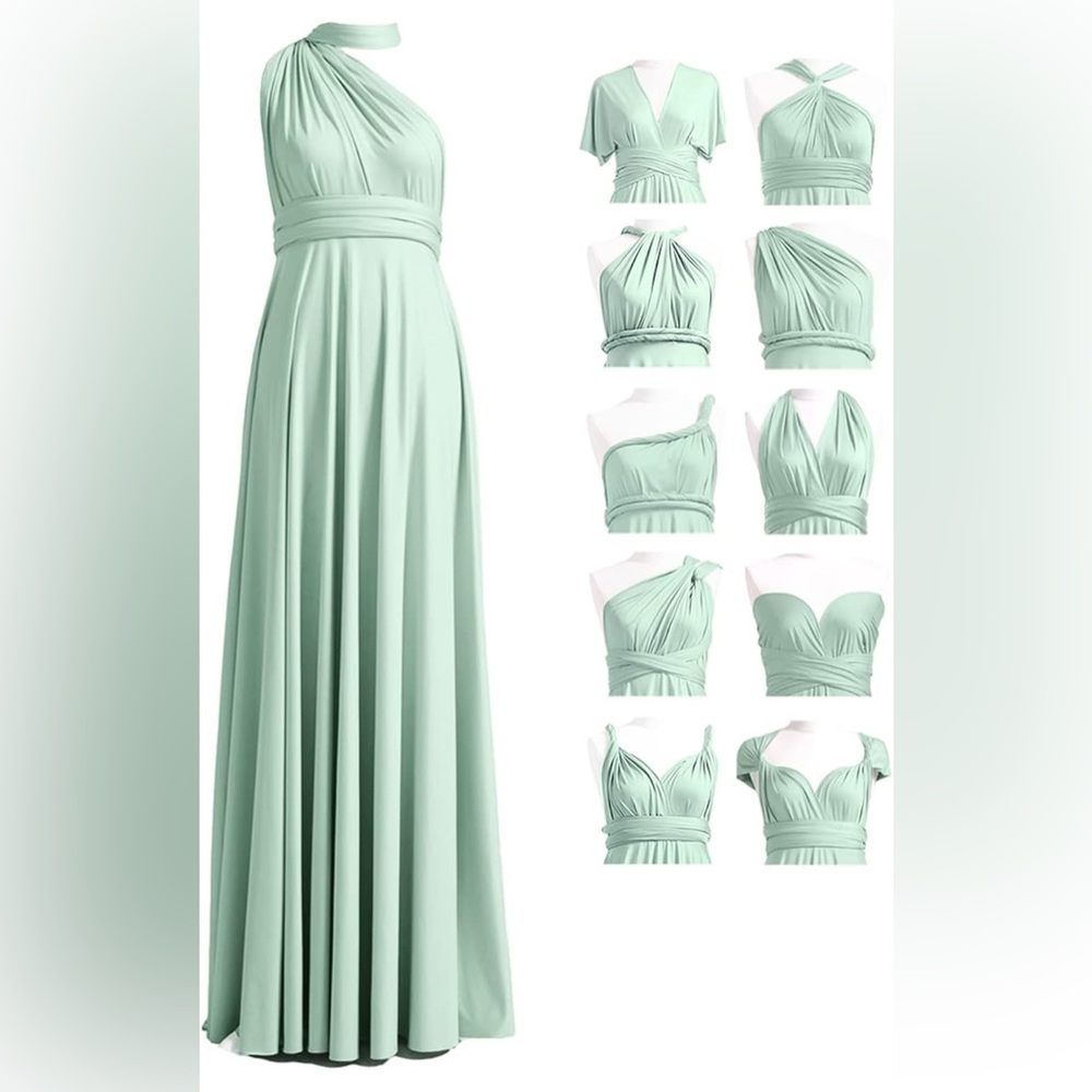 72Styles Multiway Floor-Length Infinity Dress, Bridesmaid, Sage Green, One Size